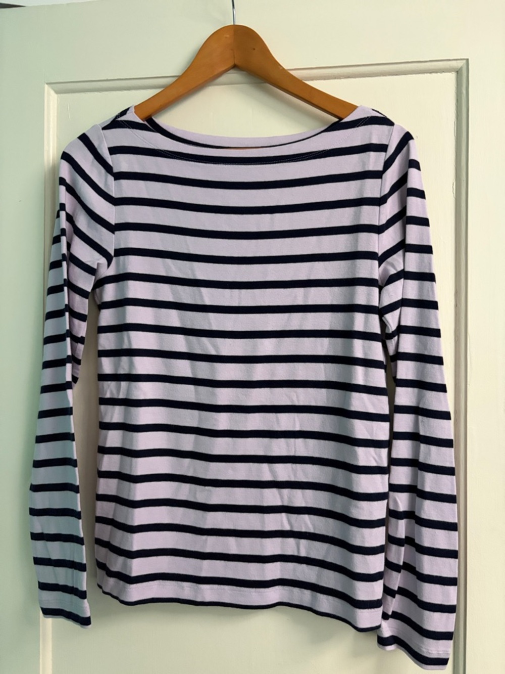 GAP Purple and Navy Striped Long Sleeve Boatneck Top